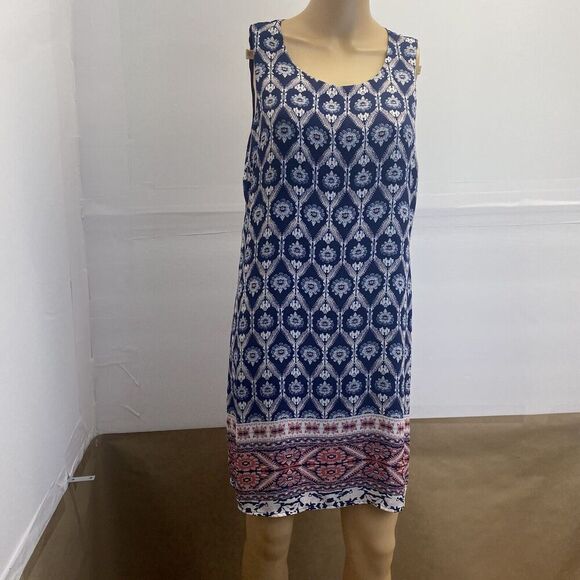 Pink Republic Women’s Sleeveless Navy Print Mini Dress Size Large Pre Owned - Picture 12 of 15